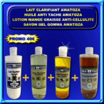 LAIT CLARIFIANT + HUILE ANTI TACHE + LOTION MANGE GRAISSE ANTI-CELLULITE + SAVON GEL GOMMA AWATOZA
